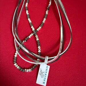 Kalifano multiwrap Howlite faceted Black and Silver Women's bracelet